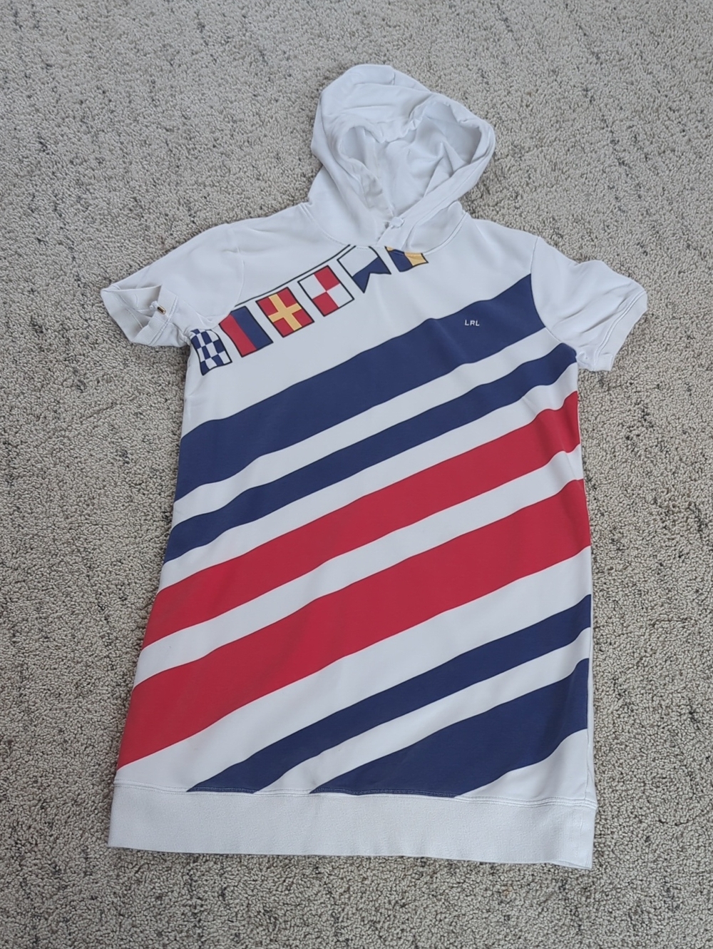 Lauren Ralph Lauren White Navy & Red Striped Hooded Mini Dress